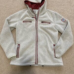 Kuhl Women's Cream Sherpa Jacket with Maroon Trim